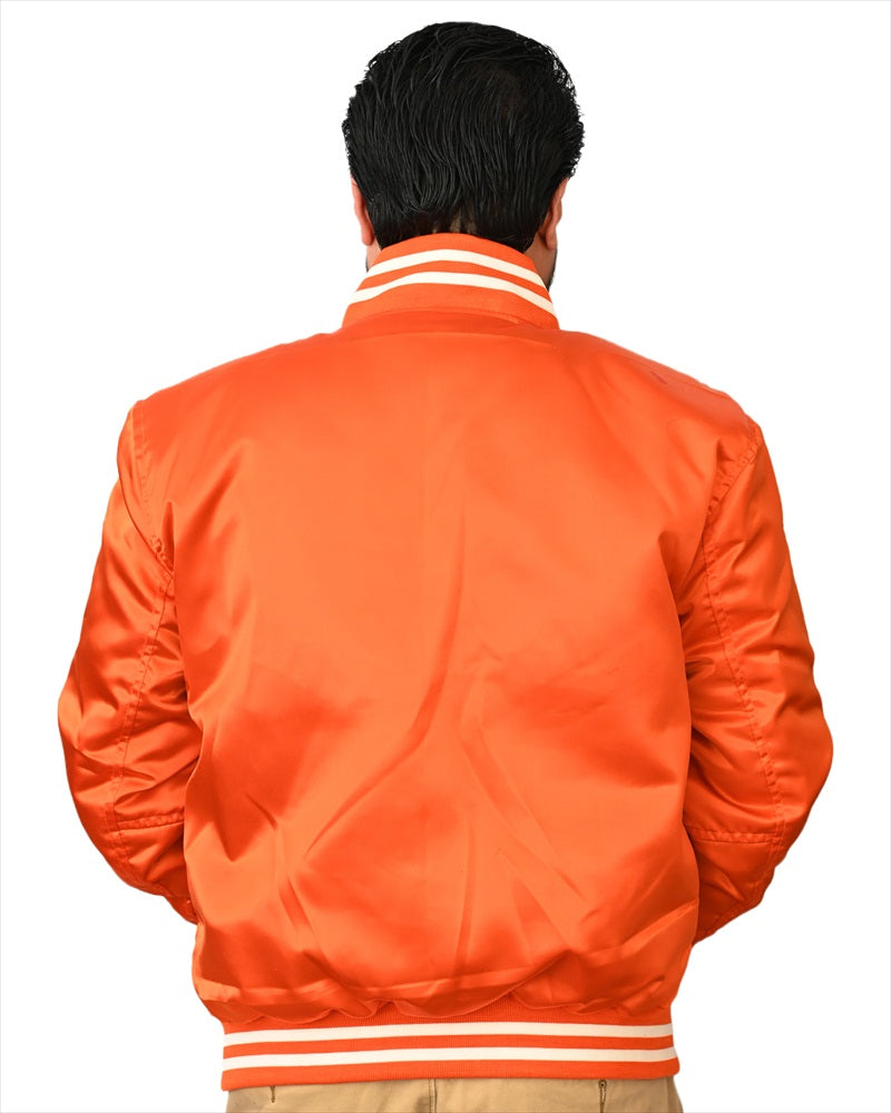 Mens Jacket Varsity Orange Satin Jacket Mens Letterman Jacket