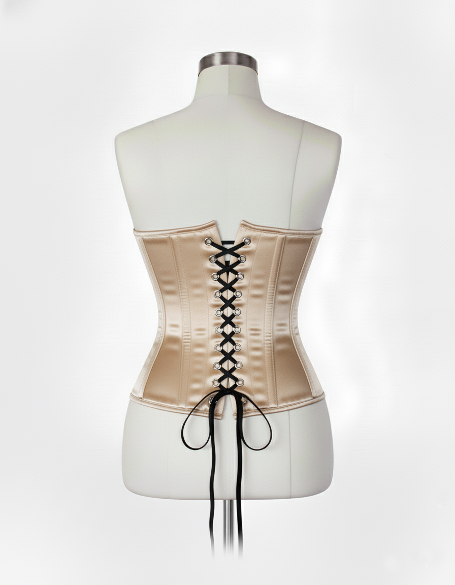 Underbust Corsets Hourglass Curve Waspie Corsete Corseting Front Clasps Beige Satin CE-0210252