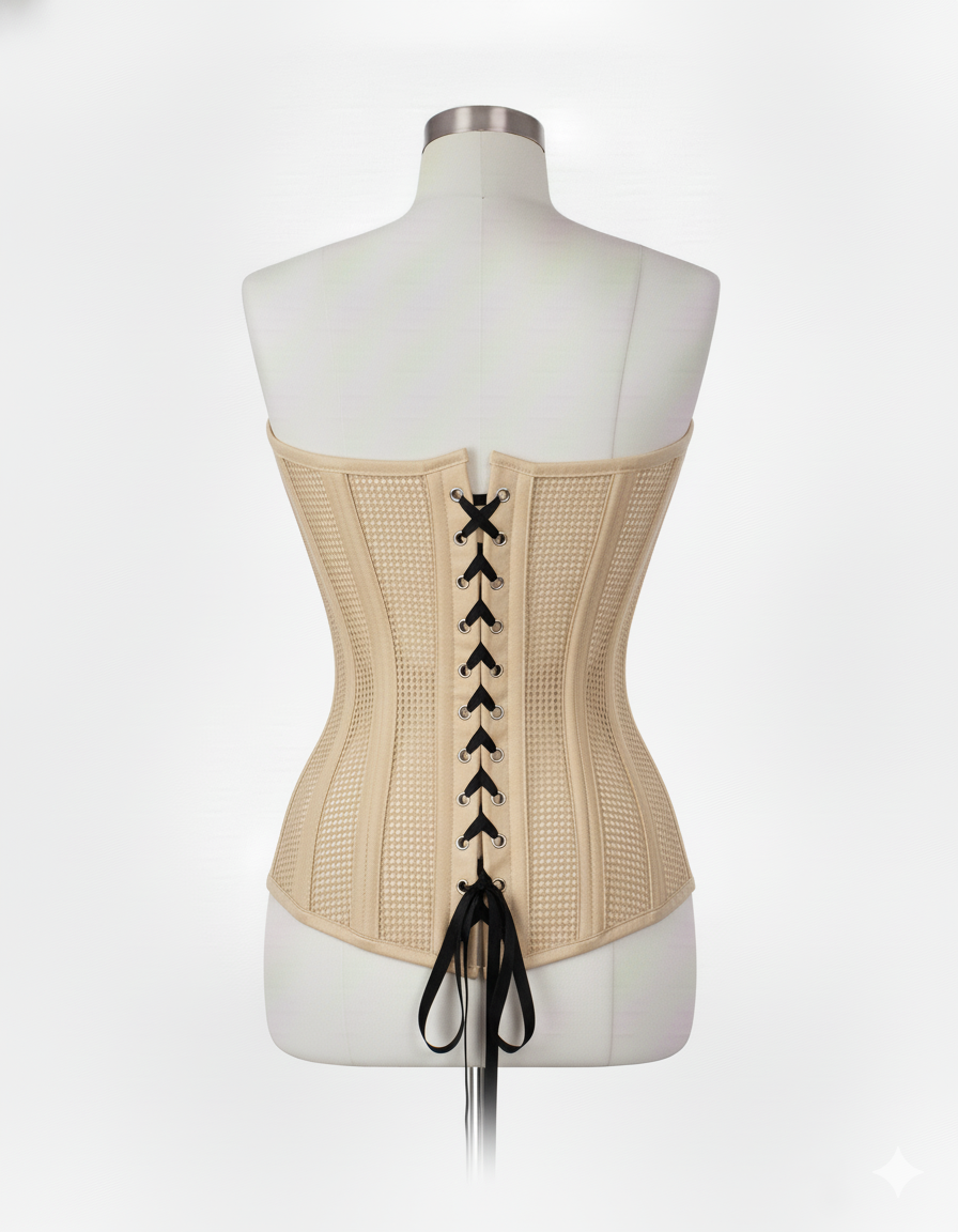 Overbust Corset Hourglass Curve Corsets Corsete Corseting Beige Mesh CE-0310251