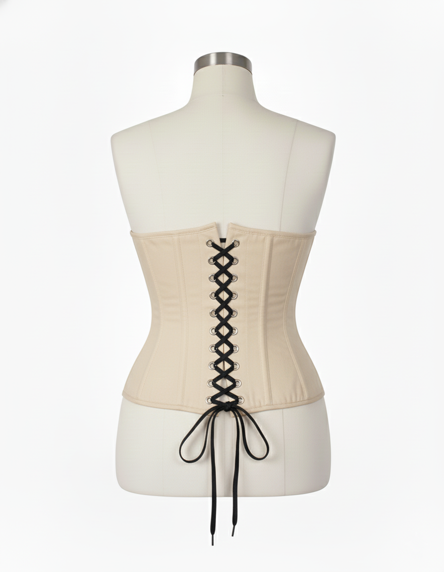 Underbust Corsets Hourglass Curve Waspie Corsete Corseting Front Clasps Beige Cotton CE-0210252