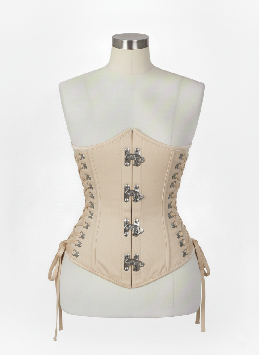 Underbust Corsets Hourglass Curve Waspie Corsete Corseting Front Clasps Beige Cotton CE-0210252