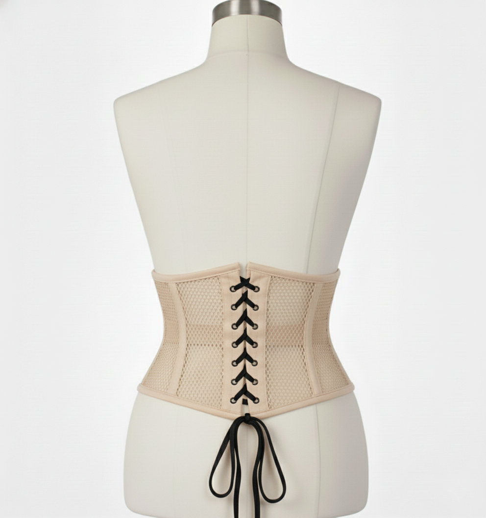 Waist Cincher Corset Hourglass Curve Waspie Corsete Corseting Beige Mesh CE-03102511