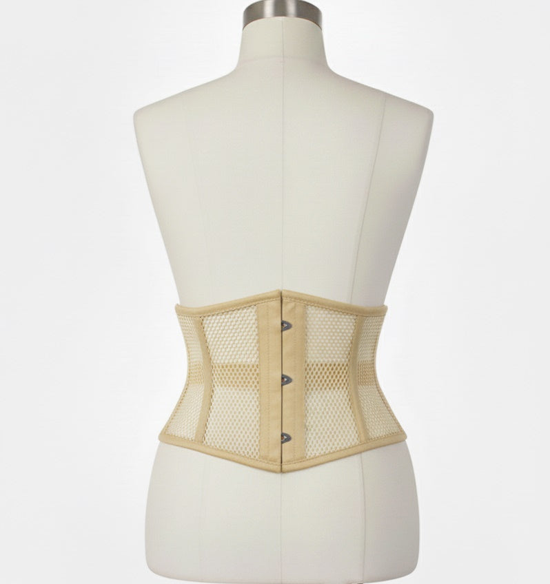 Waist Cincher Corset Hourglass Curve Waspie Corsete Corseting Beige Mesh CE-03102511