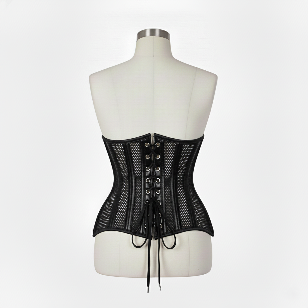 Underbust Corsets Hourglass Curve Waspie Corsete Corseting Black PVC Mesh CE-0210251