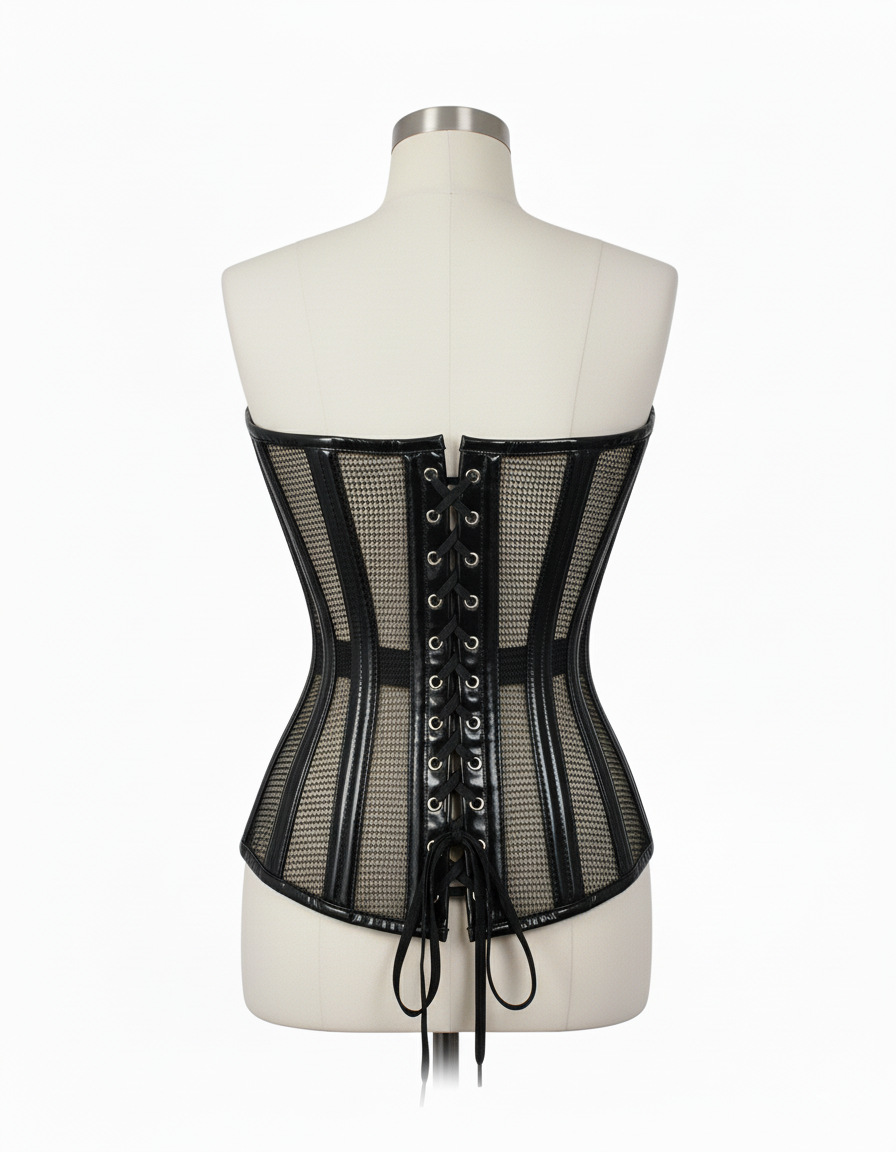 Overbust Corset Hourglass Curve Corsets Corsete Corseting Black PVC Mesh CE-0310251