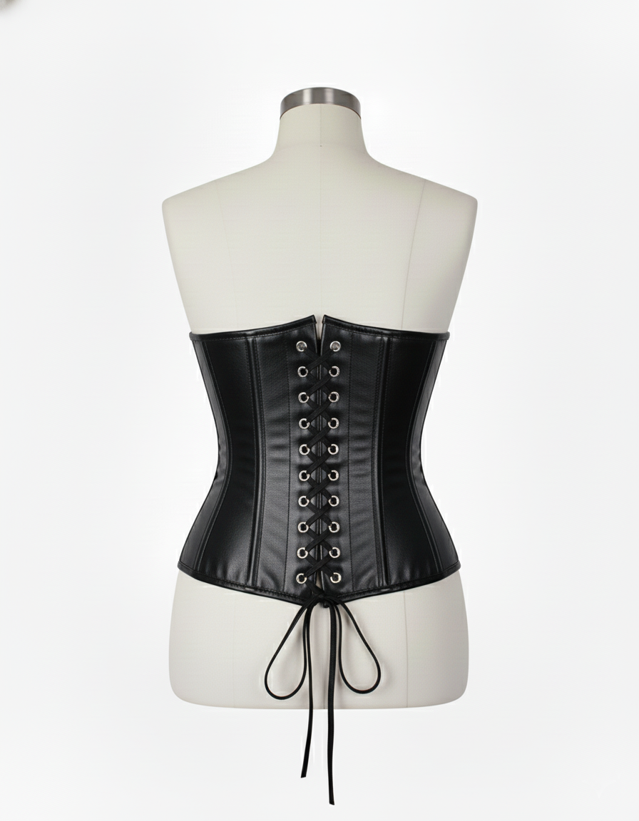 Underbust Corsets Hourglass Curve Waspie Corsete Corseting Front Clasps Black Leather CE-0210252