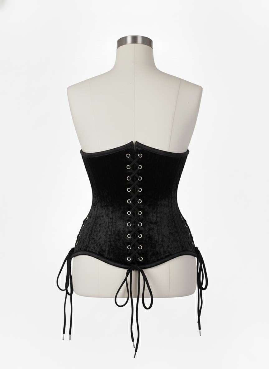 Underbust Double Steel Boned Corset Hourglass Curve Waspie Corsete Corseting Black Velvet CE-0210253