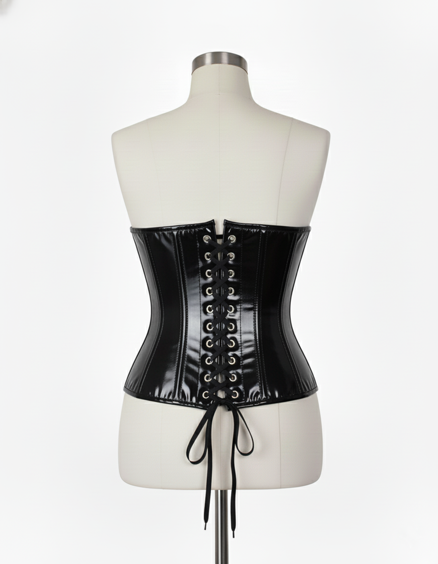 Underbust Corsets Hourglass Curve Waspie Corsete Corseting  Front Clasps Black PVC CE-0210252