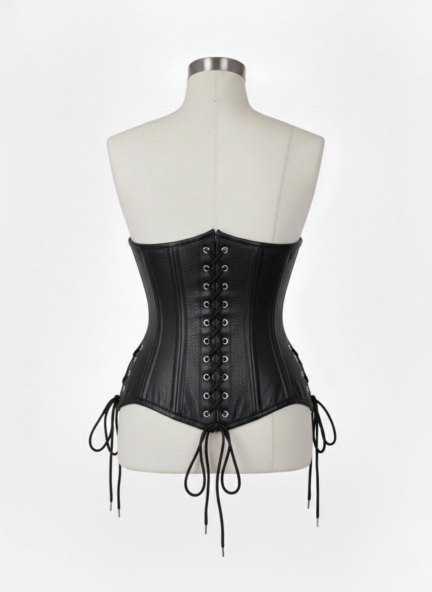 Underbust Double Steel Boned Corset Hourglass Curve Waspie Corsete Corseting Black Leather CE-0210253