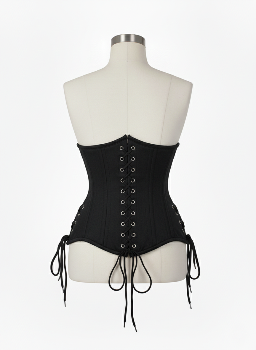 Underbust Double Steel Boned Corset Hourglass Curve Waspie Corsete Corseting Black Cotton CE-0210253