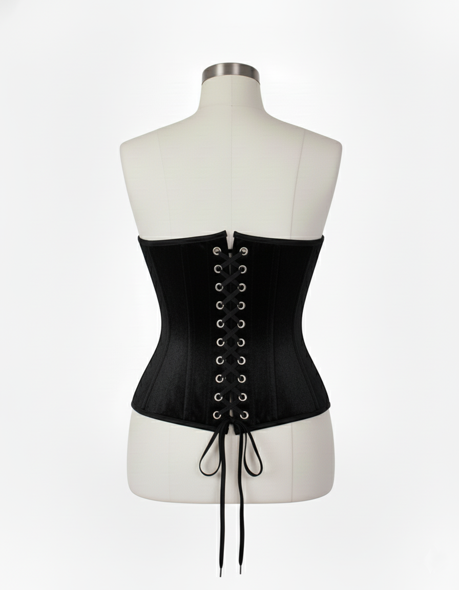 Underbust Corsets Hourglass Curve Waspie Corsete Corseting Front Clasps Black Velvet CE-0210252
