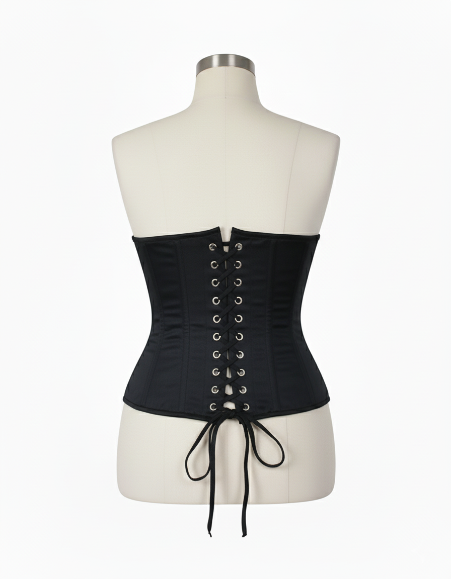 Underbust Corsets Hourglass Curve Waspie Corsete Corseting Front Clasps Black Cotton CE-0210252