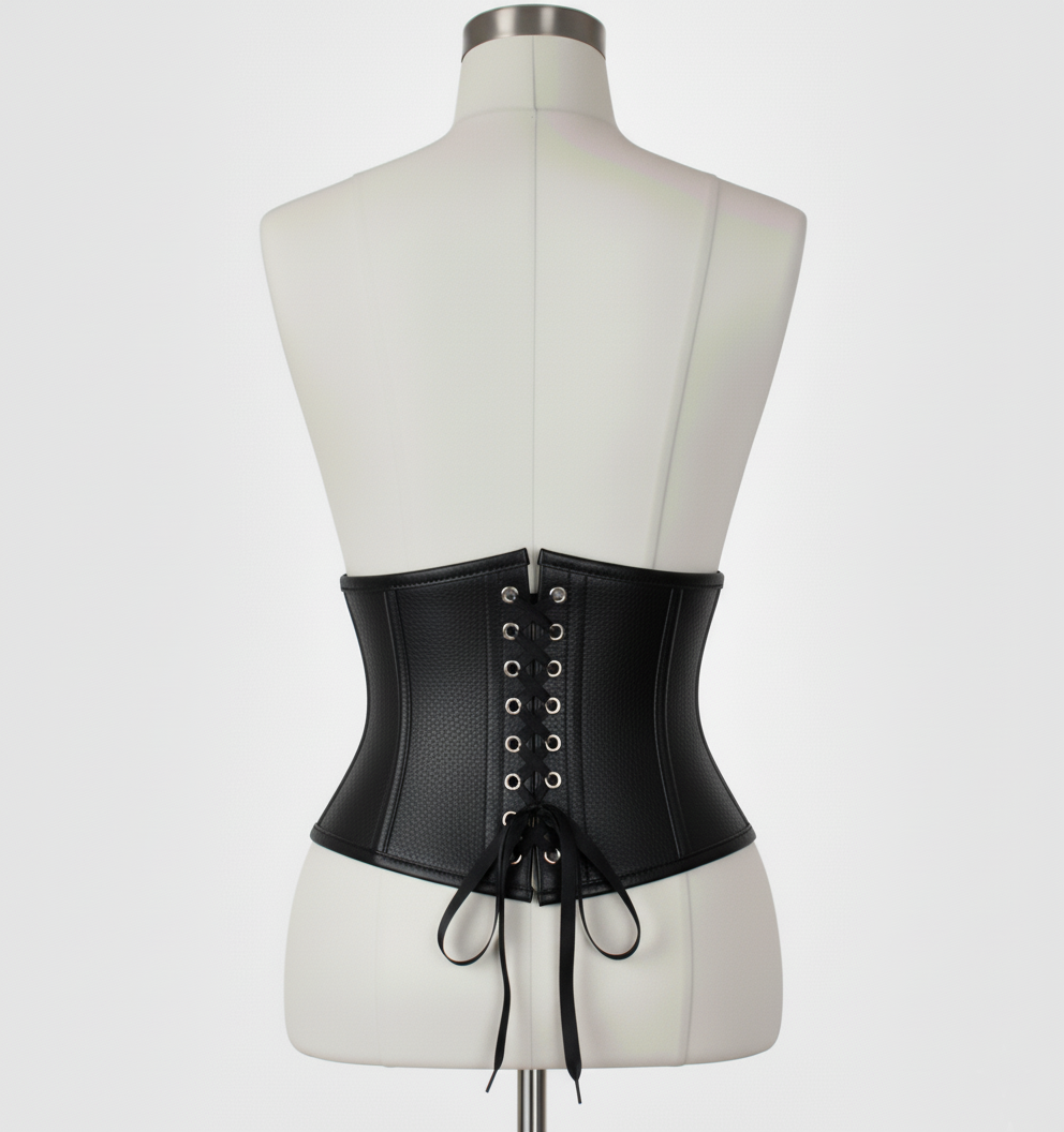 Waist Cincher Corset Hourglass Curve Waspie Corsete Corseting Black Leather CE-03102511
