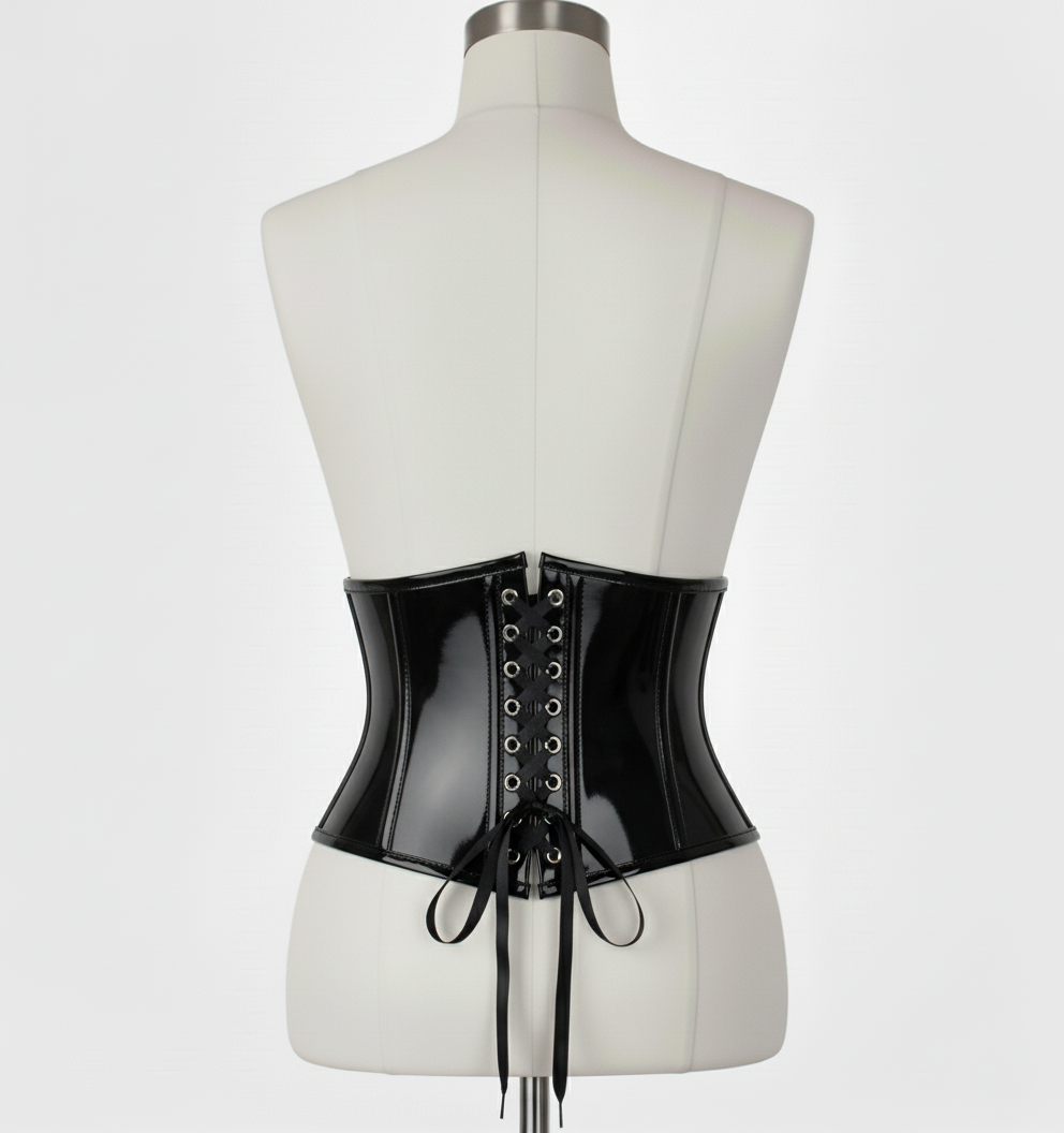 Waist Cincher Corset Hourglass Curve Waspie Corsete Corseting Black PVC CE-03102511