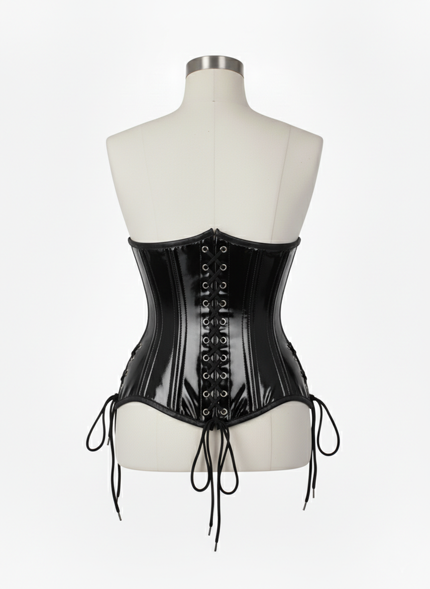 Underbust Double Steel Boned Corset Hourglass Curve Waspie Corsete Corseting Black PVC CE-0210253