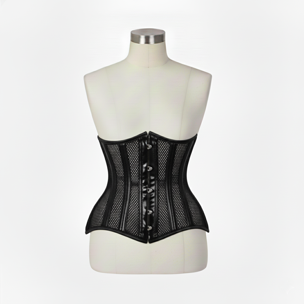 Underbust Corsets Hourglass Curve Waspie Corsete Corseting Black PVC Mesh CE-0210251