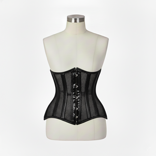 Underbust Corsets Hourglass Curve Waspie Corsete Corseting Black PVC Mesh CE-0210251