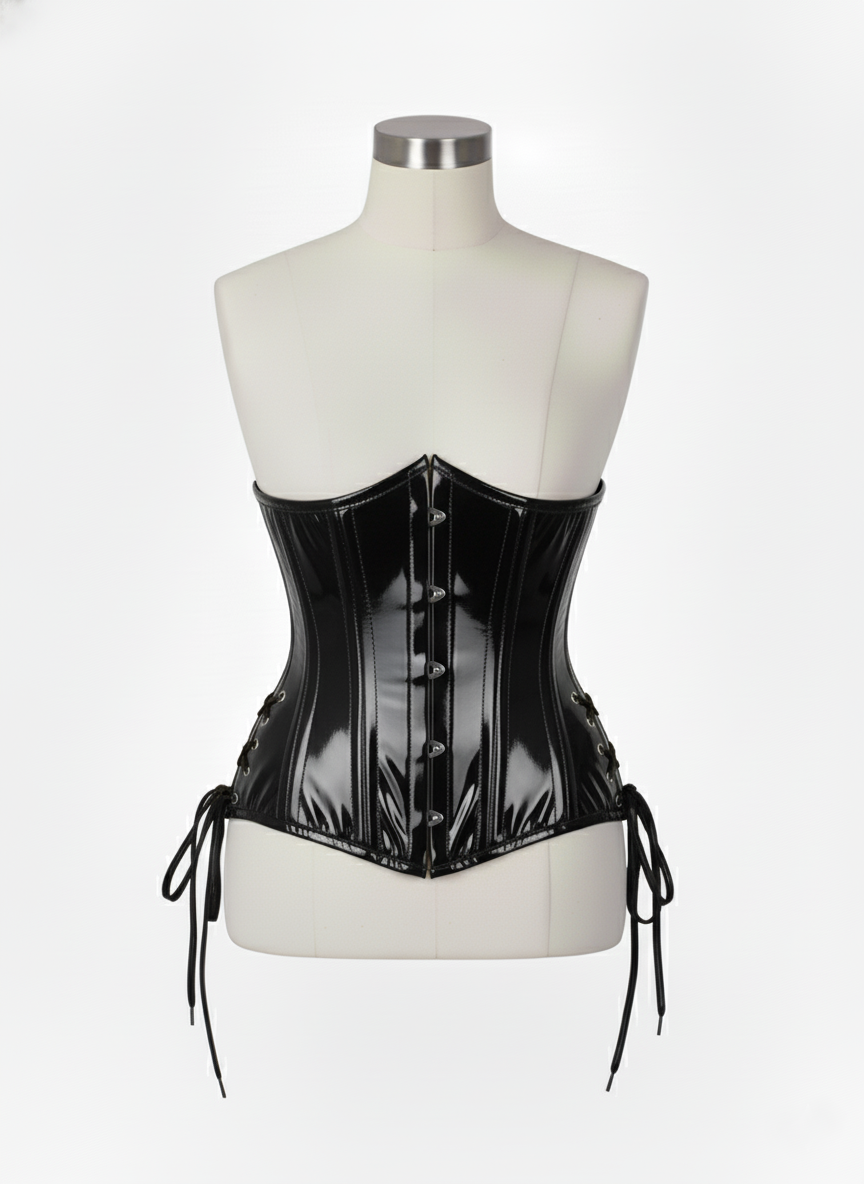 Underbust Double Steel Boned Corset Hourglass Curve Waspie Corsete Corseting Black PVC CE-0210253