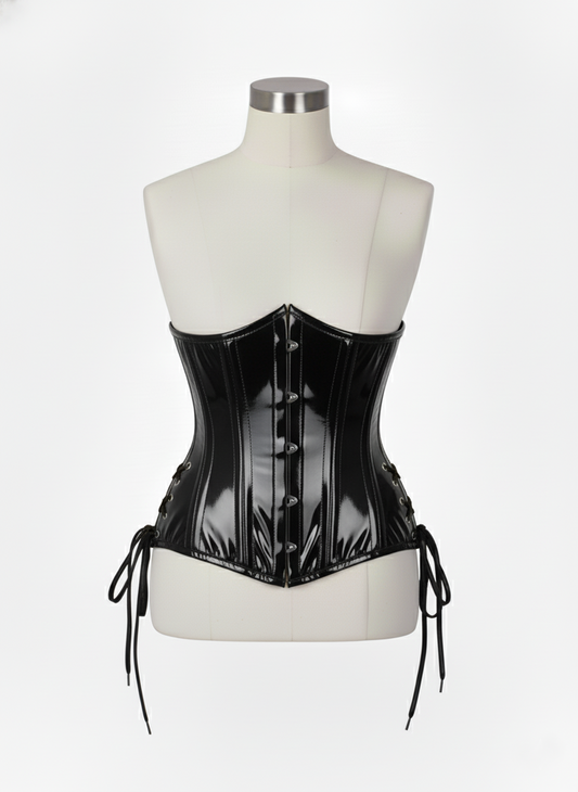 Underbust Double Steel Boned Corset Hourglass Curve Waspie Corsete Corseting Black PVC CE-0210253