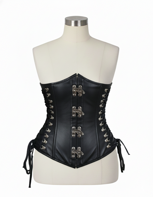 Underbust Corsets Hourglass Curve Waspie Corsete Corseting Front Clasps Black Leather CE-0210252