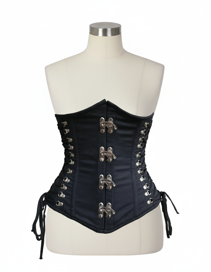 Underbust Corsets Hourglass Curve Waspie Corsete Corseting Front Clasps Black Cotton CE-0210252