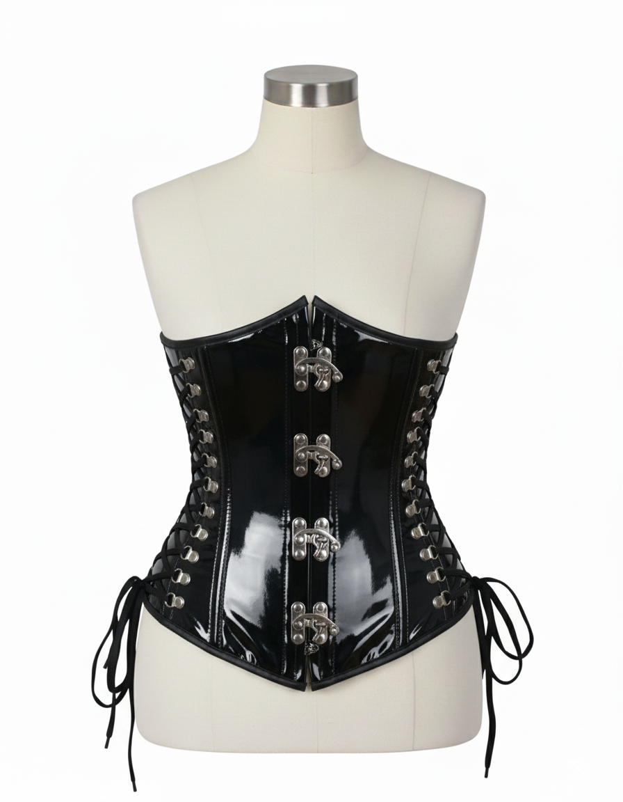 Underbust Corsets Hourglass Curve Waspie Corsete Corseting  Front Clasps Black PVC CE-0210252