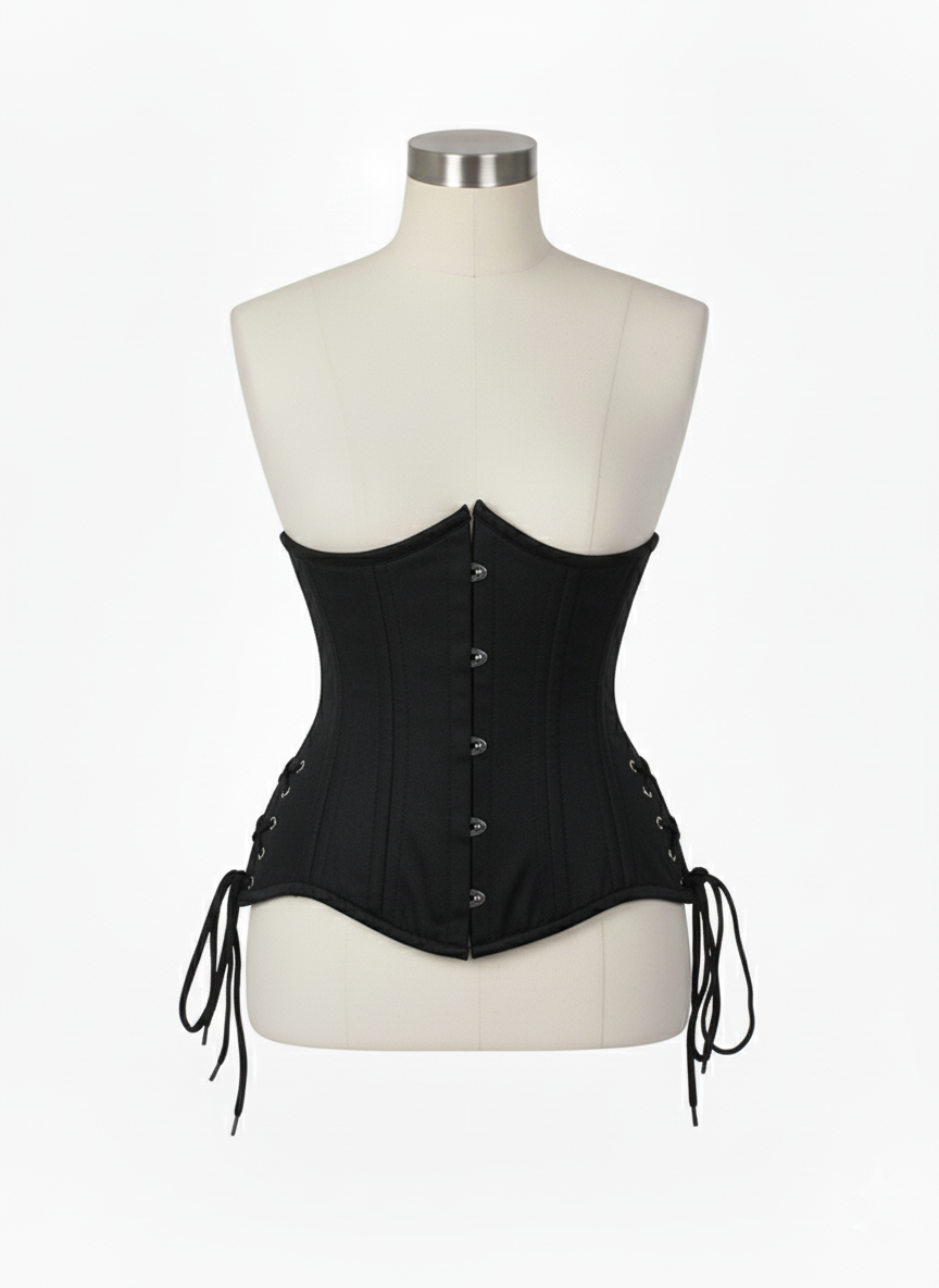 Underbust Double Steel Boned Corset Hourglass Curve Waspie Corsete Corseting Black Cotton CE-0210253