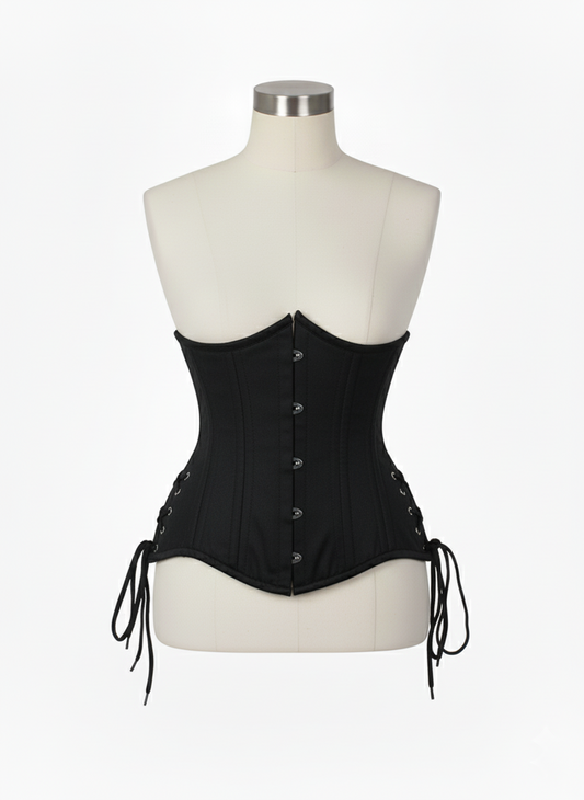 Underbust Double Steel Boned Corset Hourglass Curve Waspie Corsete Corseting Black Cotton CE-0210253