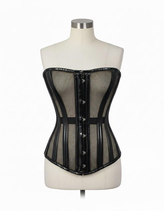 Overbust Corset Hourglass Curve Corsets Corsete Corseting Black PVC Mesh CE-0310251