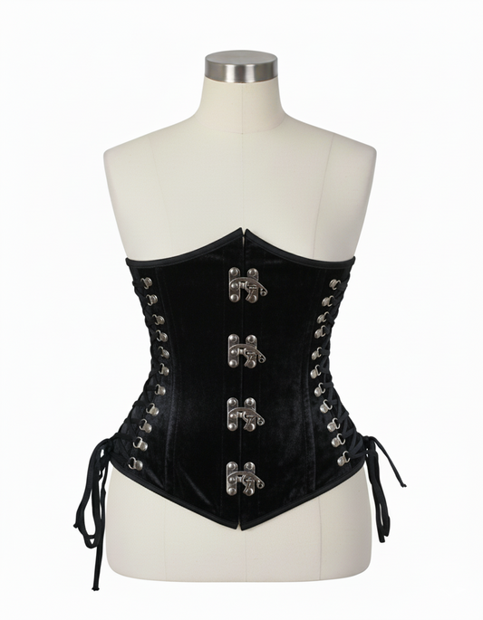Underbust Corsets Hourglass Curve Waspie Corsete Corseting Front Clasps Black Velvet CE-0210252