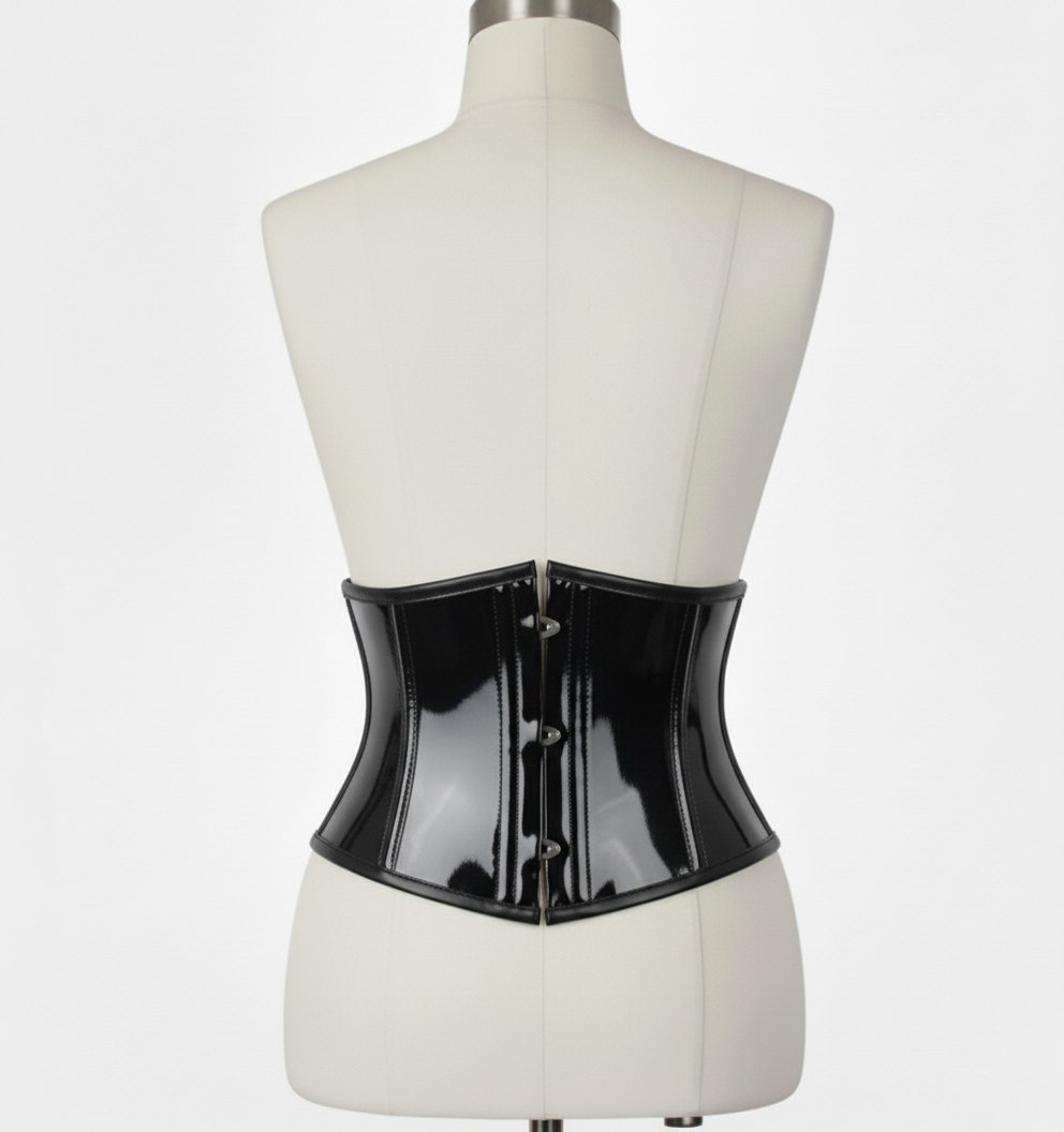 Waist Cincher Corset Hourglass Curve Waspie Corsete Corseting Black PVC CE-03102511