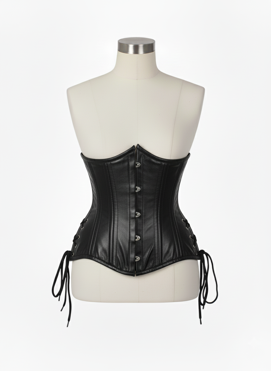 Underbust Double Steel Boned Corset Hourglass Curve Waspie Corsete Corseting Black Leather CE-0210253
