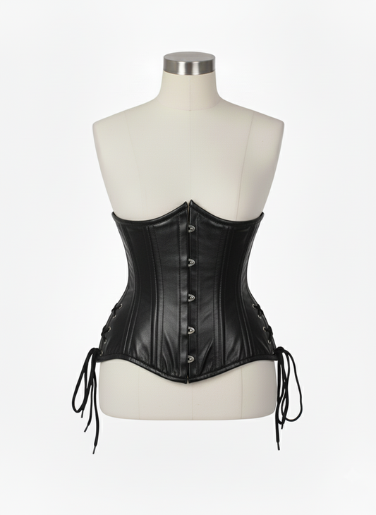 Underbust Double Steel Boned Corset Hourglass Curve Waspie Corsete Corseting Black Leather CE-0210253