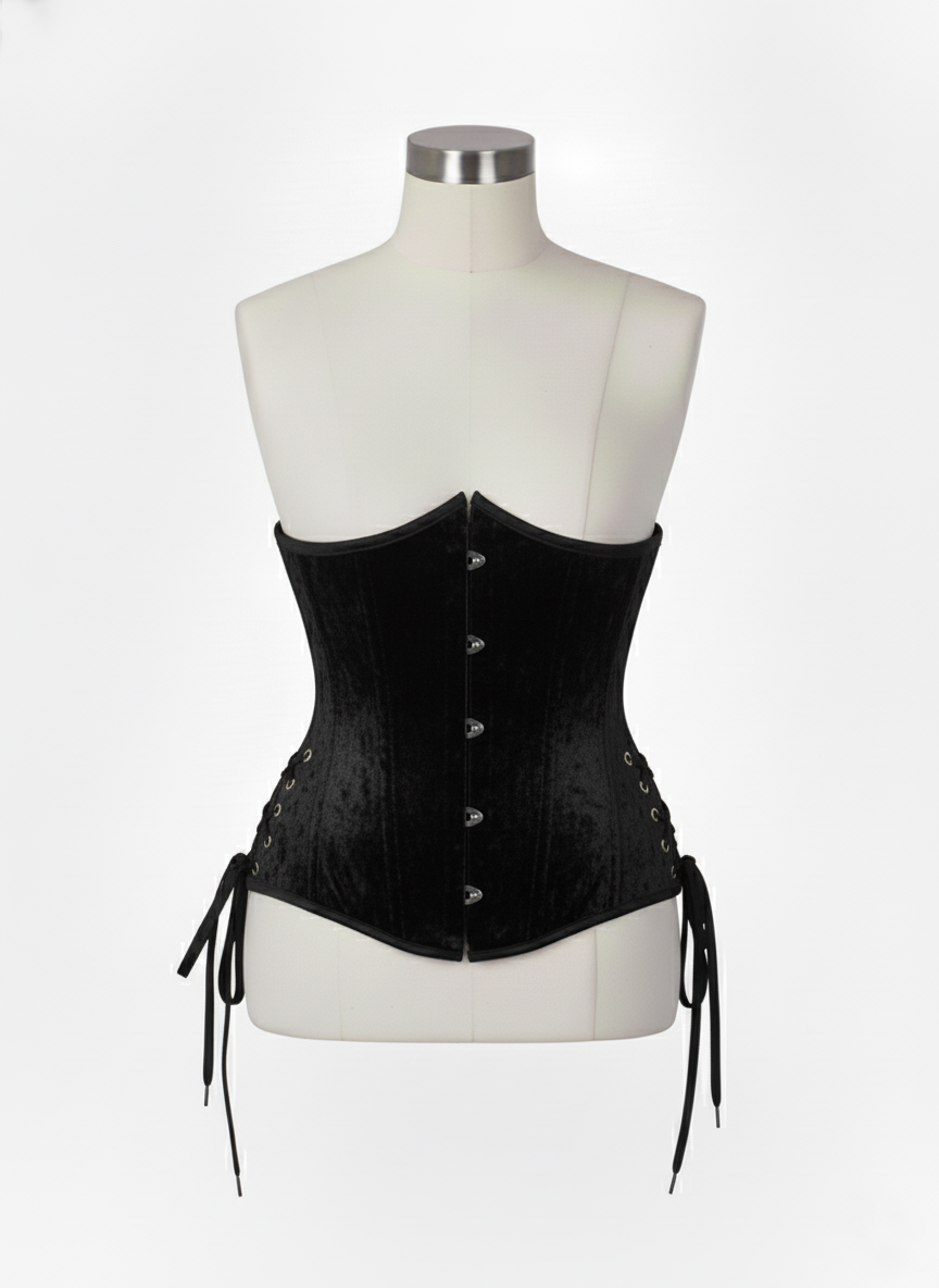 Underbust Double Steel Boned Corset Hourglass Curve Waspie Corsete Corseting Black Velvet CE-0210253