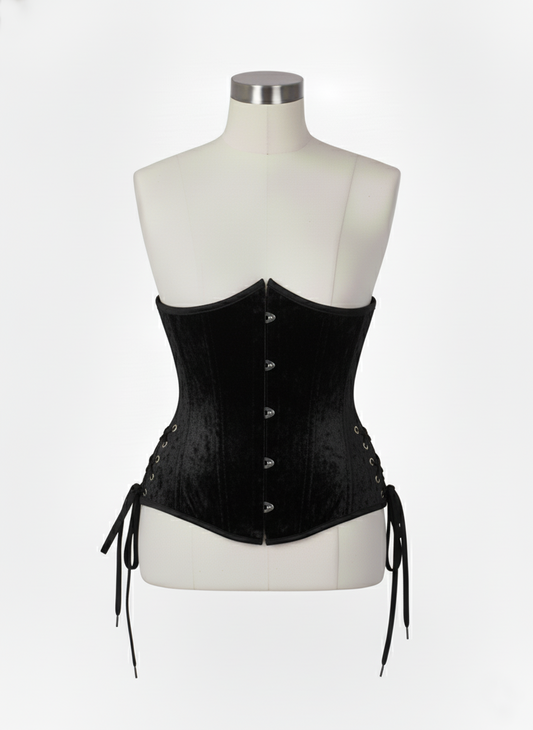 Underbust Double Steel Boned Corset Hourglass Curve Waspie Corsete Corseting Black Velvet CE-0210253