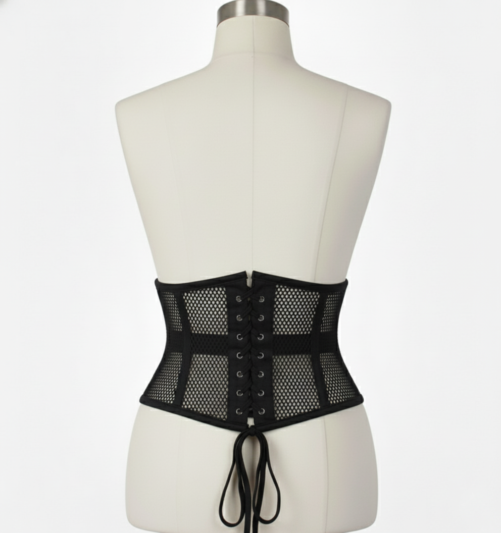 Waist Cincher Corset Hourglass Curve Waspie Corsete Corseting Black Mesh CE-03102511