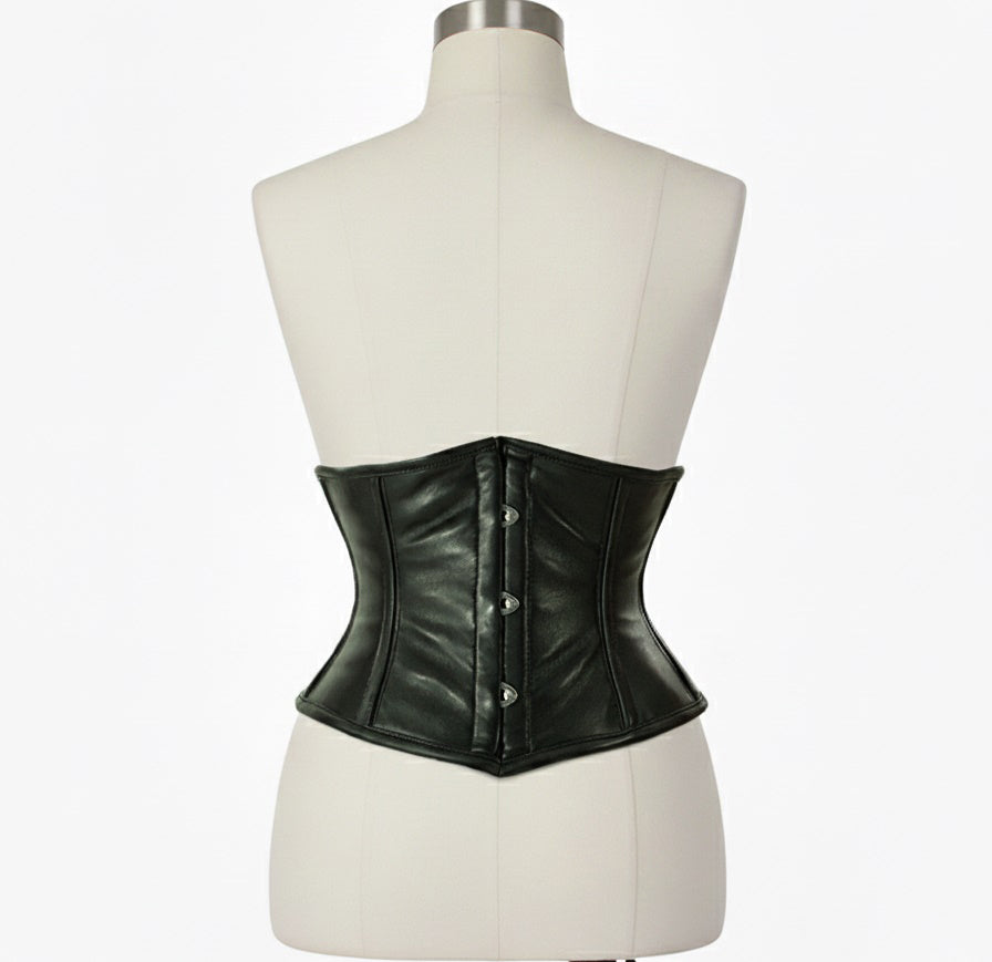 Waist Cincher Corset Hourglass Curve Waspie Corsete Corseting Black Leather CE-03102511