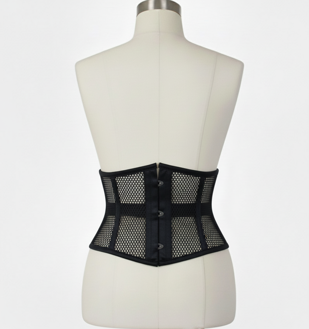 Waist Cincher Corset Hourglass Curve Waspie Corsete Corseting Black Mesh CE-03102511