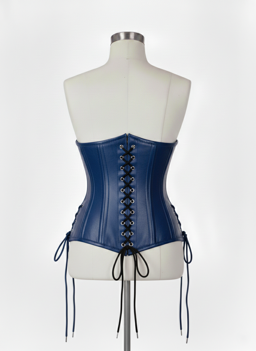 Underbust Double Steel Boned Corset Hourglass Curve Waspie Corsete Corseting Blue Leather CE-0210253