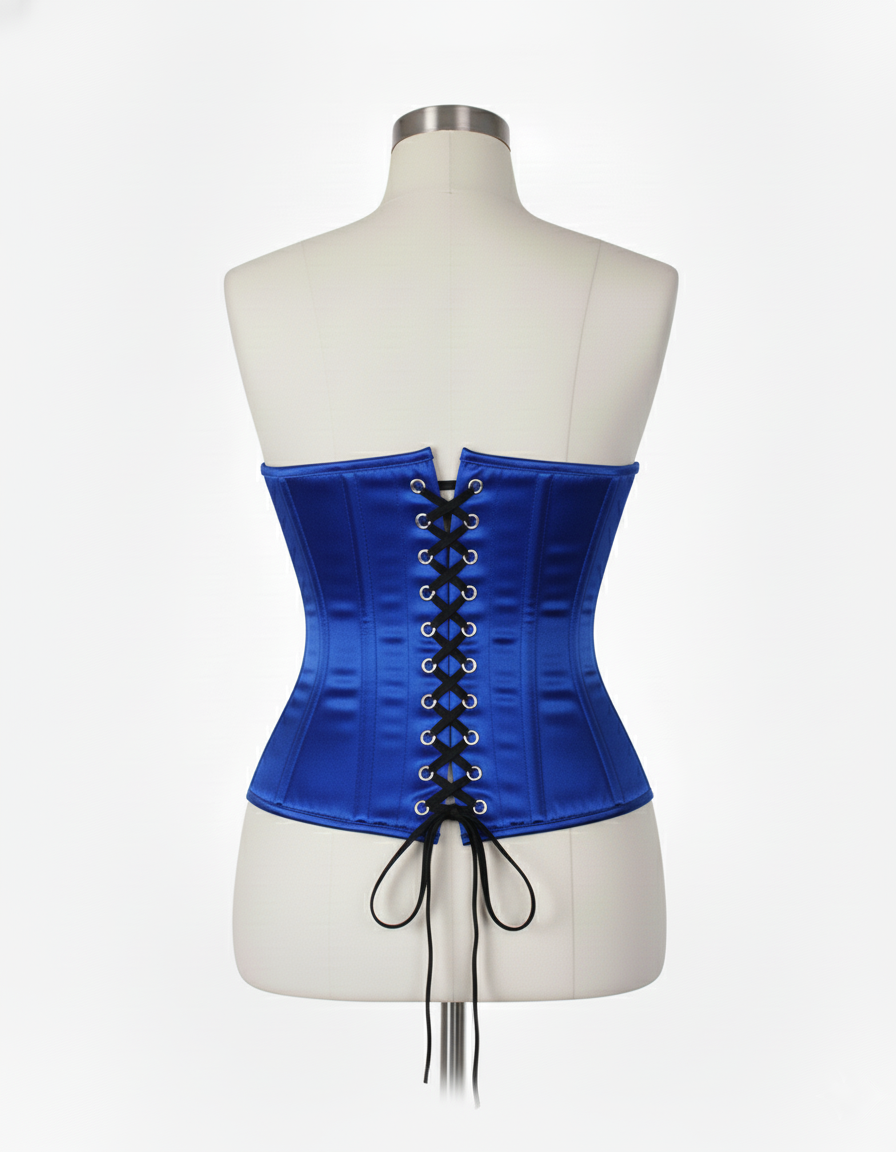 Underbust Corsets Hourglass Curve Waspie Corsete Corseting Front Clasps Blue Satin CE-0210252