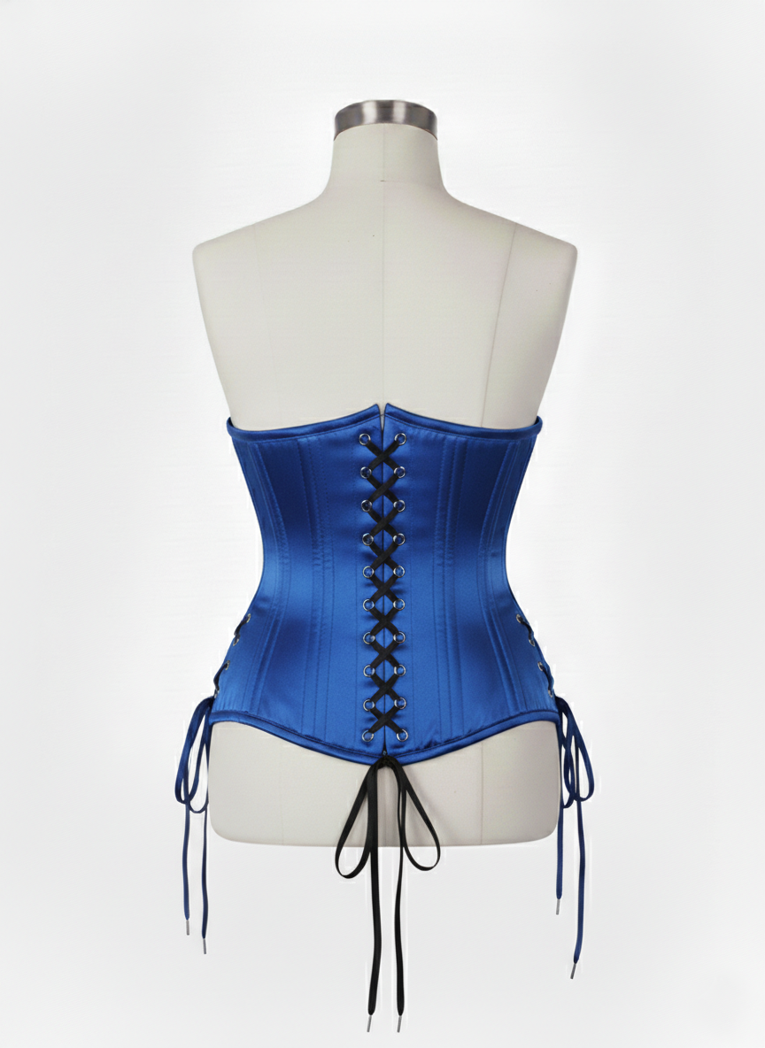 Underbust Double Steel Boned Corset Hourglass Curve Waspie Corsete Corseting Blue Satin CE-0210253