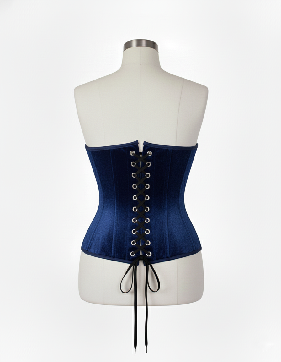 Underbust Corsets Hourglass Curve Waspie Corsete Corseting Front Clasps Blue Velvet CE-0210252