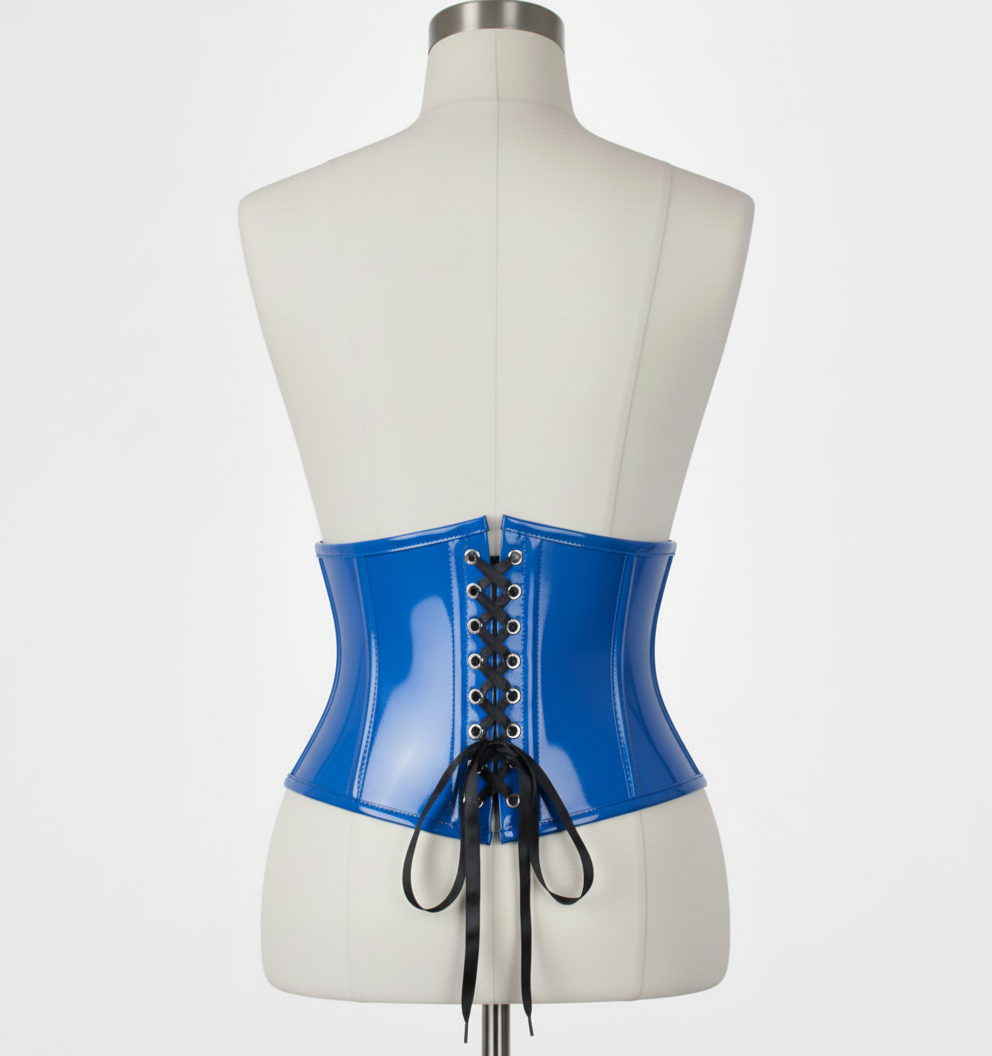 Waist Cincher Corset Hourglass Curve Waspie Corsete Corseting Blue PVC CE-03102511