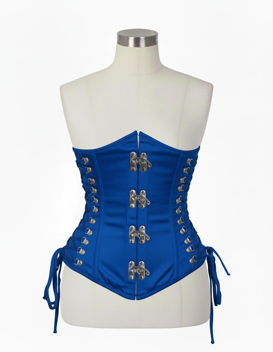 Underbust Corsets Hourglass Curve Waspie Corsete Corseting Front Clasps Blue Cotton CE-0210252