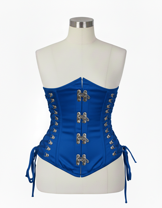 Underbust Corsets Hourglass Curve Waspie Corsete Corseting Front Clasps Blue Cotton CE-0210252
