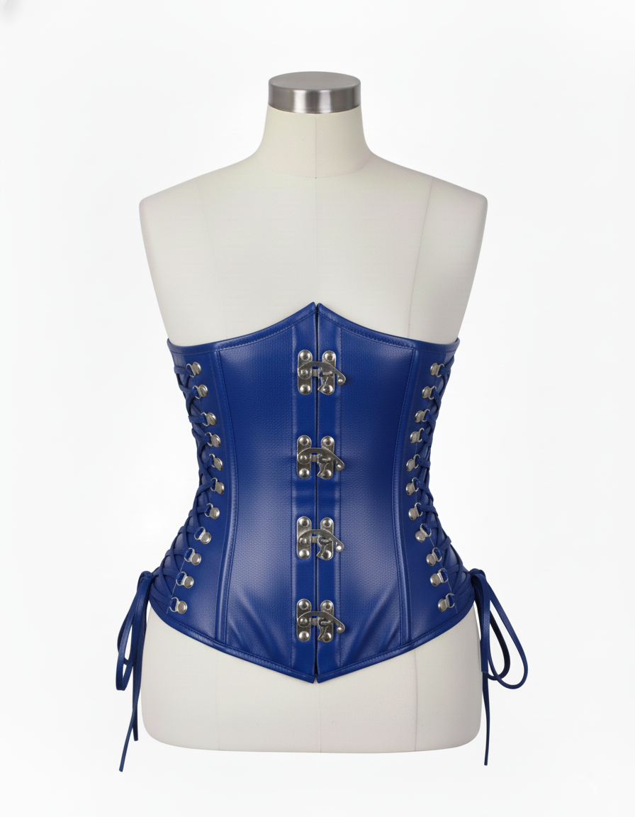 Underbust Corsets Hourglass Curve Waspie Corsete Corseting Front Clasps Blue Leather CE-0210252