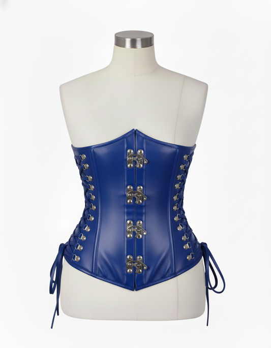 Underbust Corsets Hourglass Curve Waspie Corsete Corseting Front Clasps Blue Leather CE-0210252