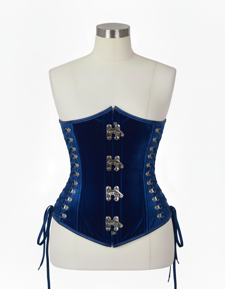 Underbust Corsets Hourglass Curve Waspie Corsete Corseting Front Clasps Blue Velvet CE-0210252