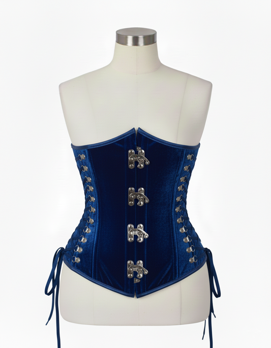 Underbust Corsets Hourglass Curve Waspie Corsete Corseting Front Clasps Blue Velvet CE-0210252