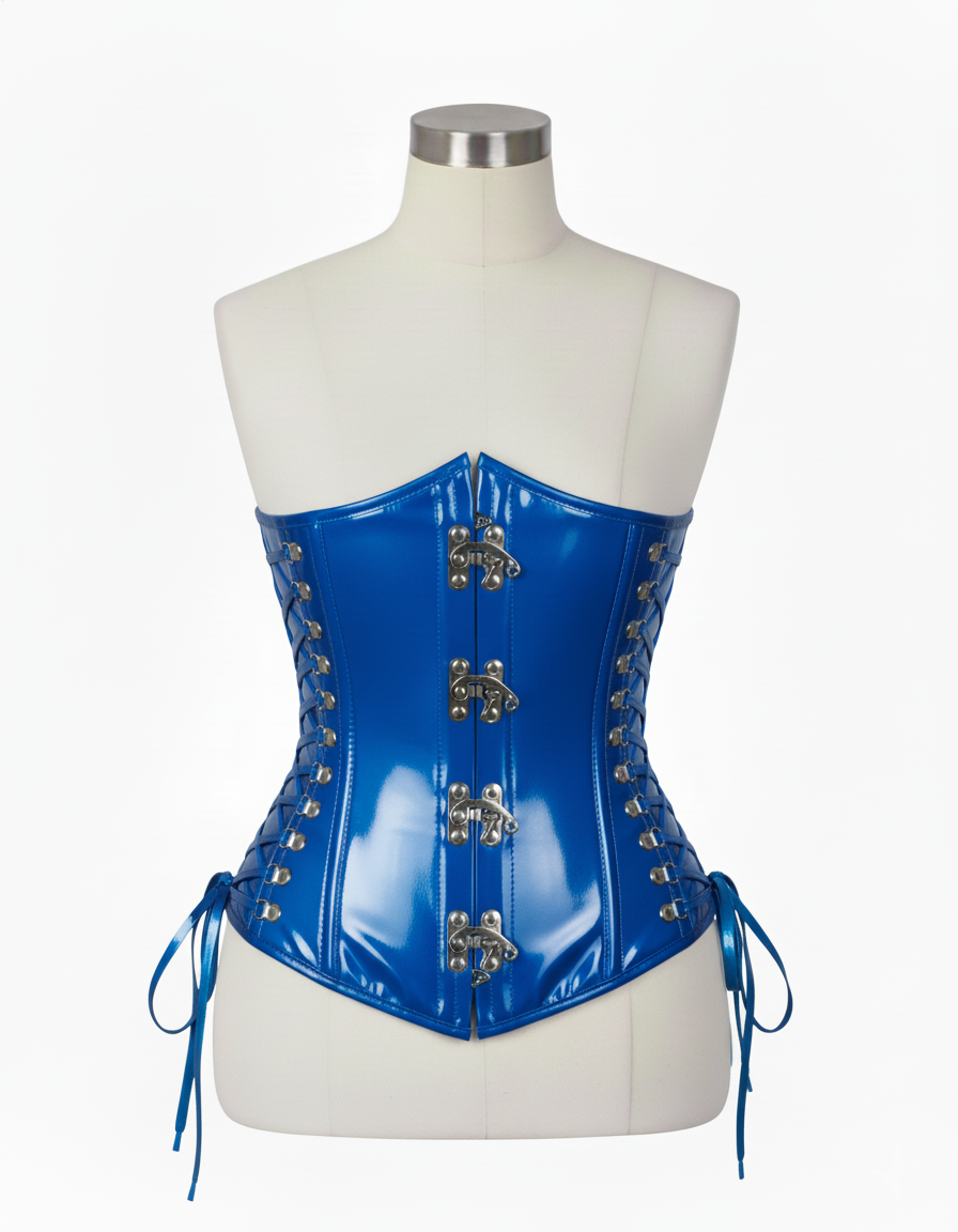 Underbust Corsets Hourglass Curve Waspie Corsete Corseting  Front Clasps Blue PVC CE-0210252
